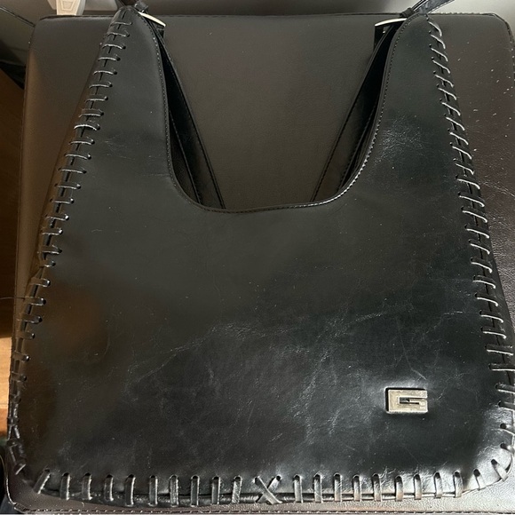 Heys Vintage ‘G Bag’ Hobo Style Black Leather Shoulder Bag Woven Seam Detail - Picture 5 of 17